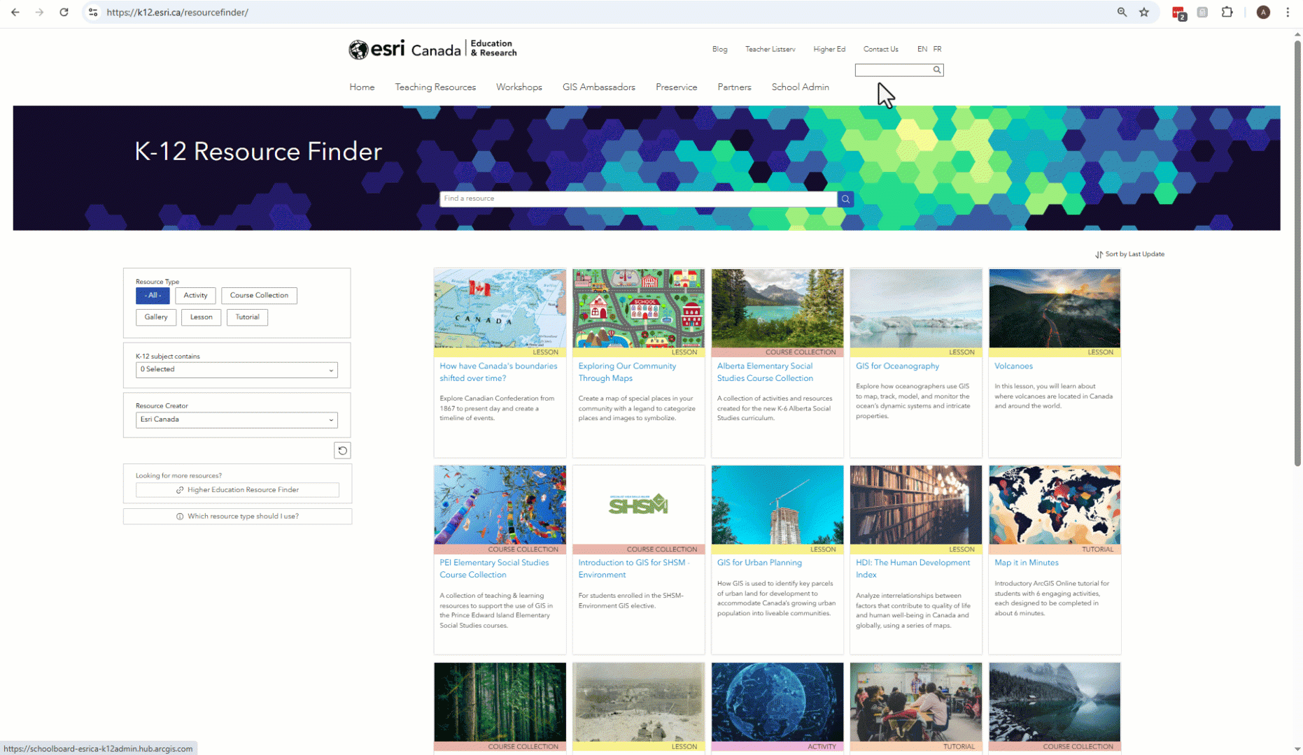 Gif shows how to access French Resource Finder.