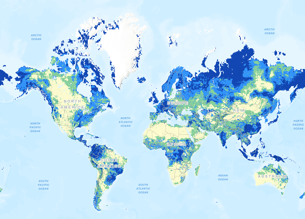 Map of the World showing changes in freshwater availability.