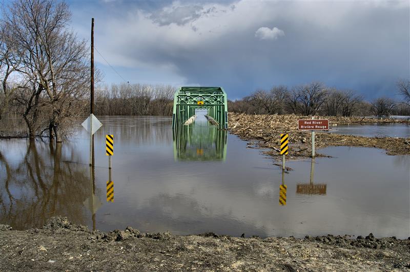 Flooded bridge along the Red River.