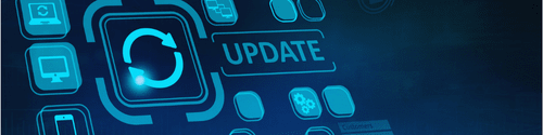 A stylized image of a square with a “cycle” symbol inside it, surrounded by other, smaller squares containing other icons (including a laptop, a monitor, a smartphone and a trio of cogs). Next to the largest square is the word “Update”.