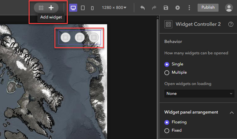 La sélection d’un contrôleur de widgets affichera le bouton d’ajout de widget.