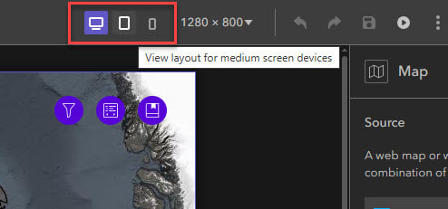 Depuis la barre d’outils de l’interface de création, vous pouvez prévisualiser votre application dans différentes tailles d’écran.