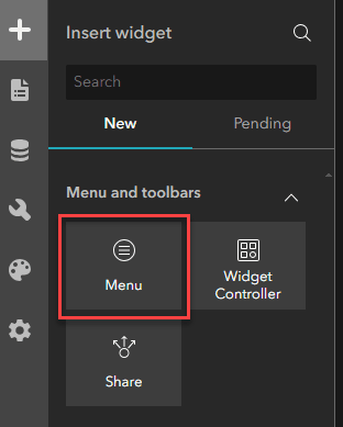 Widget de menu dans ArcGIS Experience Builder.