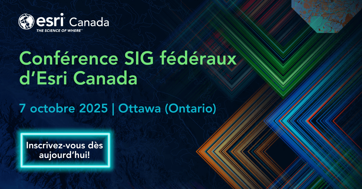 Bannière fournissant la date de la Conférence SIG fédéraux d’Esri Canada.