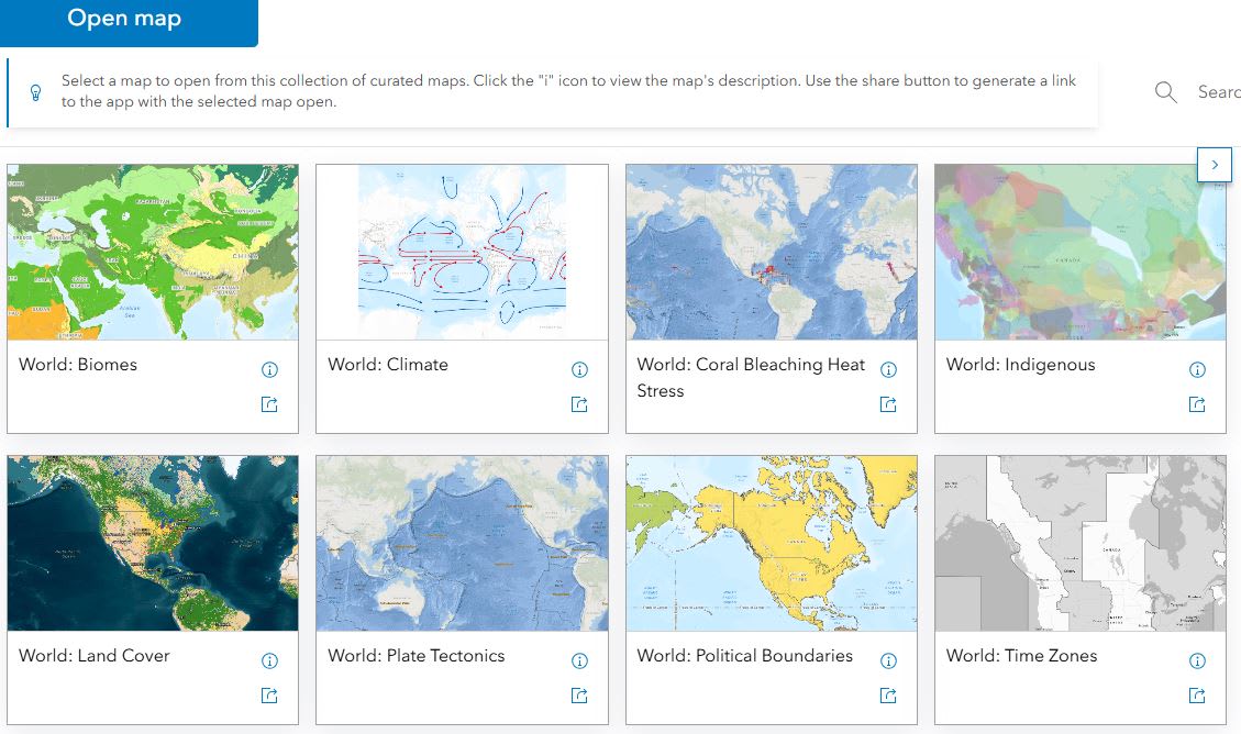 An app showing a group of different maps.
