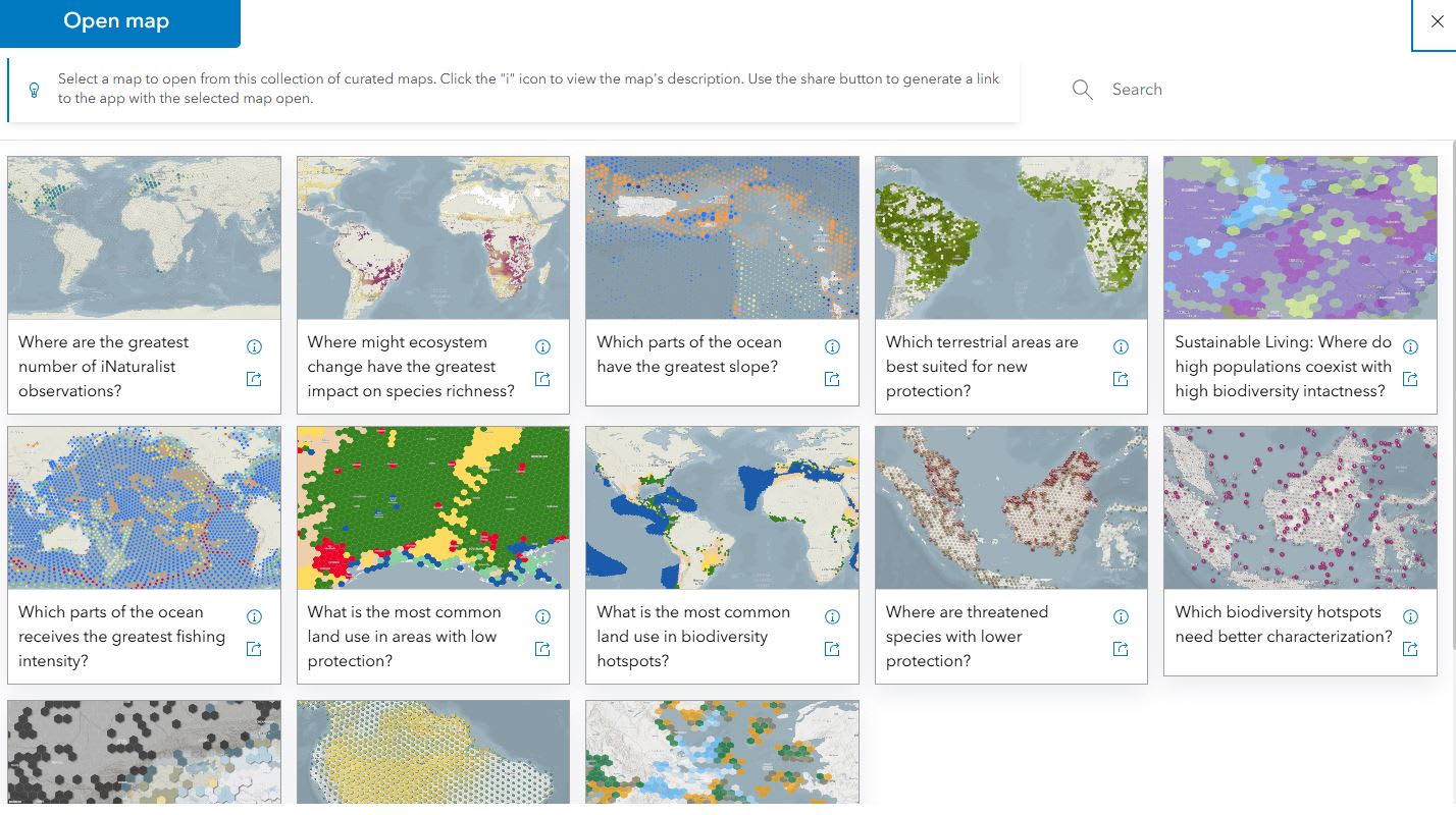 An app showing a collection of maps to choose from.