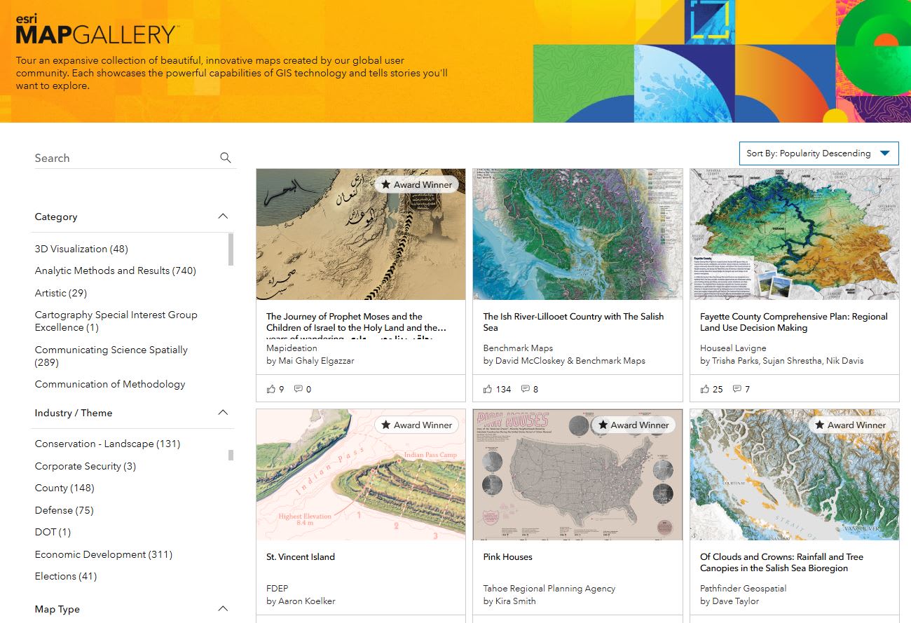 Une page web présentant différentes cartes avec des filtres sur le côté gauche.