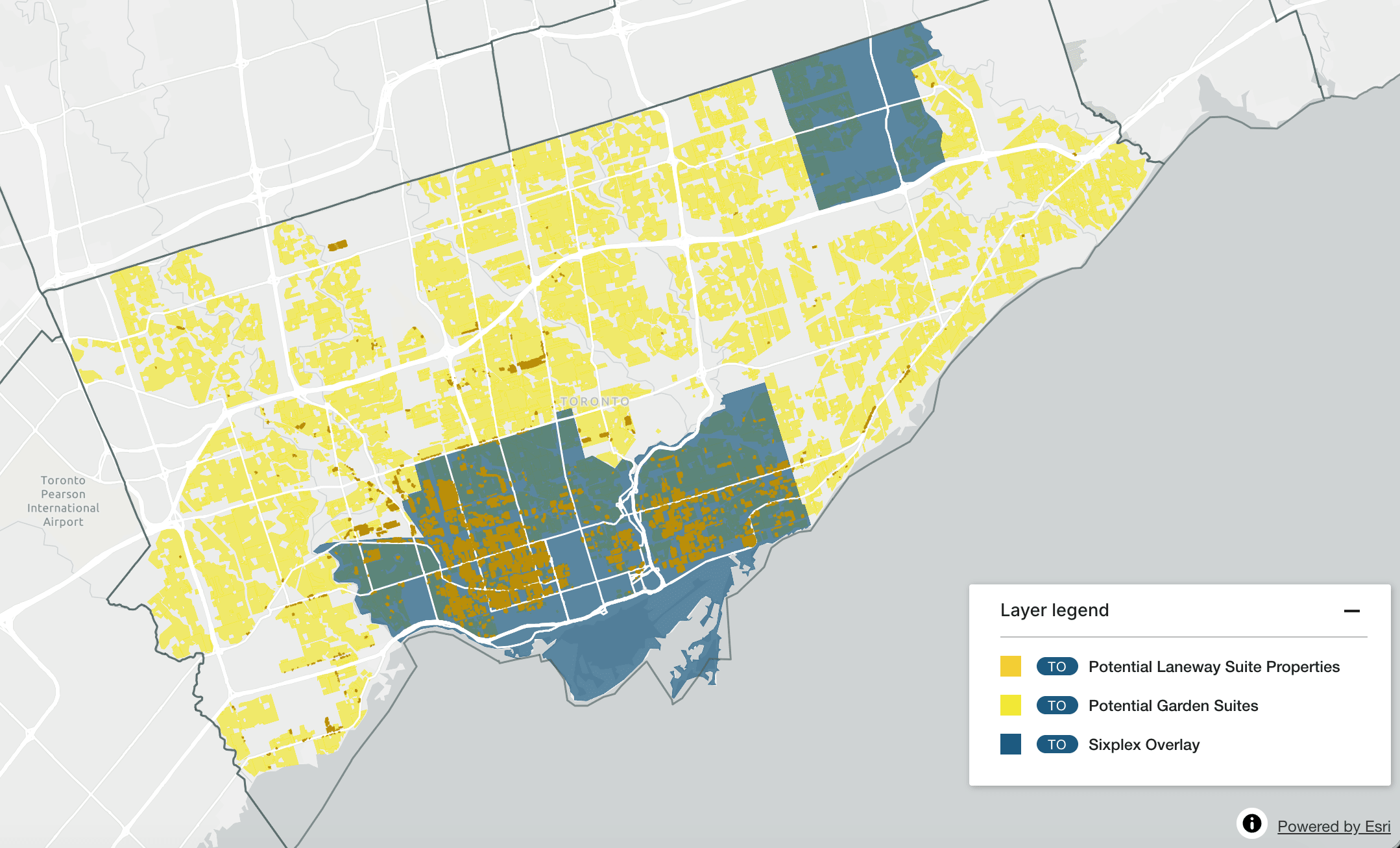 Map of potential middle housing sites in Toronto.