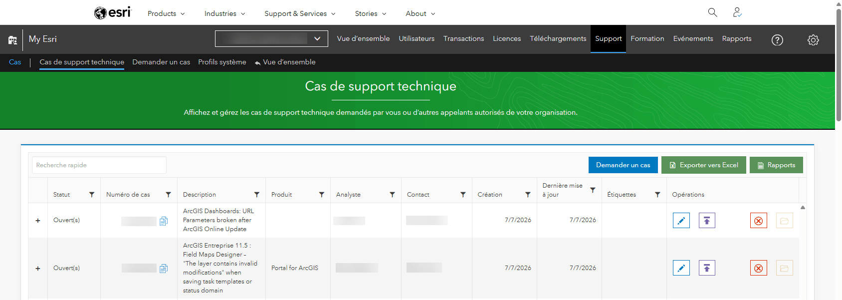 Vue Technical Support Case (dossiers d’assistance technique).