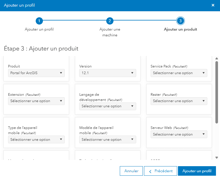 &Eacute;tape 3 : ajouter les produits &ndash; utiliser plusieurs menus d&eacute;roulants pour indiquer divers renseignements sur les produits.