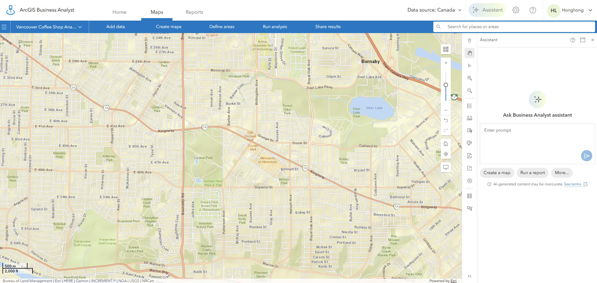 Business Analyst Assistant button in ArcGIS Business Analyst.