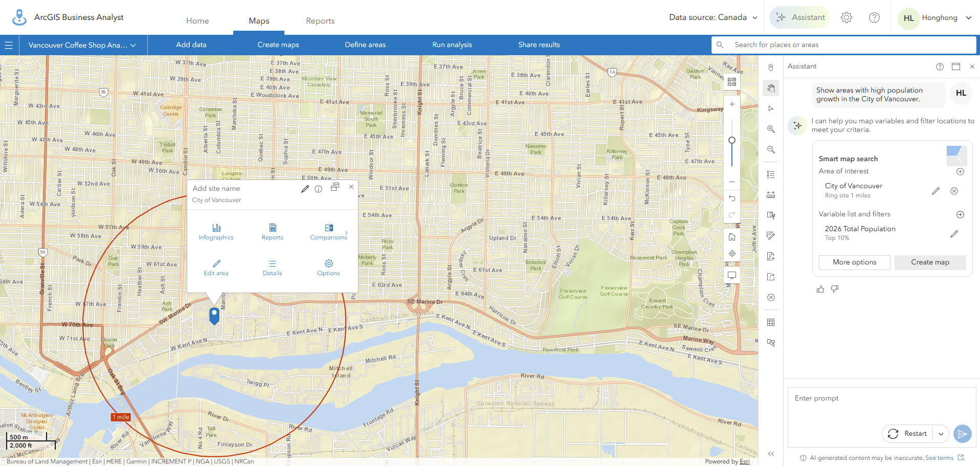 Assistant-generated population map recommendation.