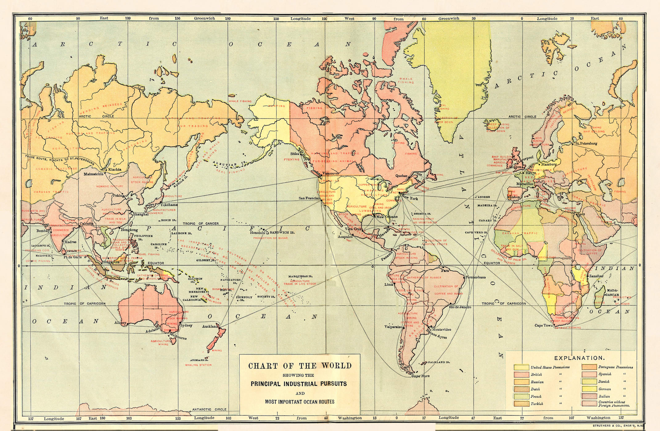 Une image repr&eacute;sentant une ancienne carte des continents et des routes commerciales.