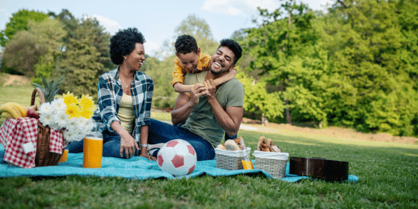 family having picnic outside