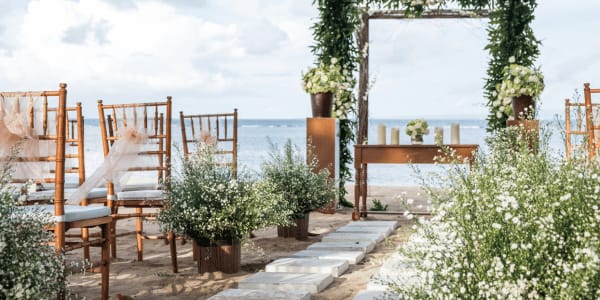 wedding ceremony set up on the beach
