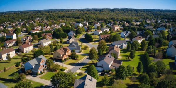 aerial view of HOA neighborhood in suburbs