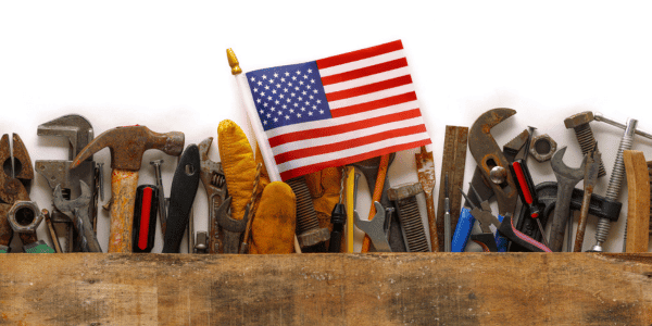 tools and American Flag for labor Day