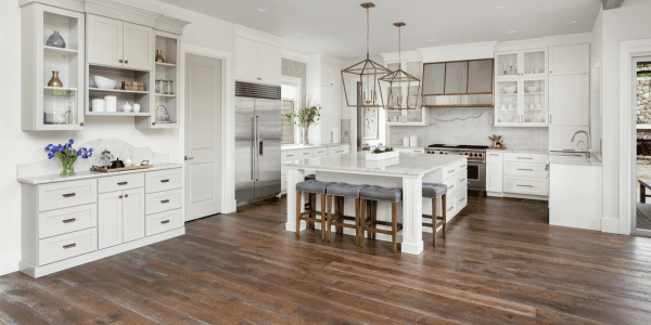 modern kitchen with hardwood flooring