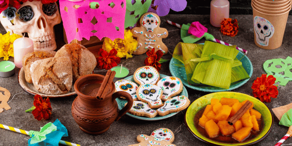 Day of the Dead decor on table