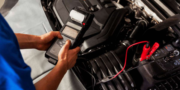 person checking car battery in winter