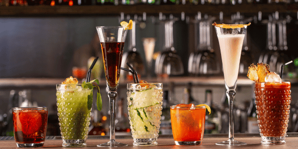 holiday cocktails and fully stocked bar