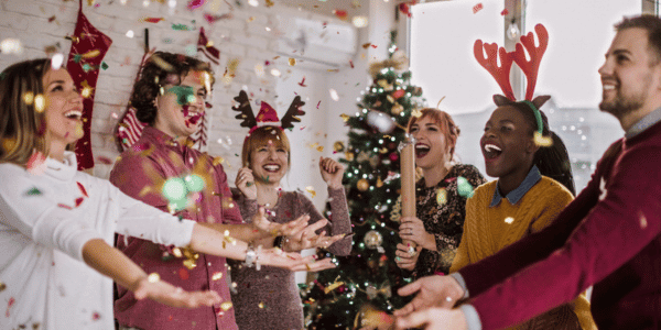 group of friends celebrating holiday party