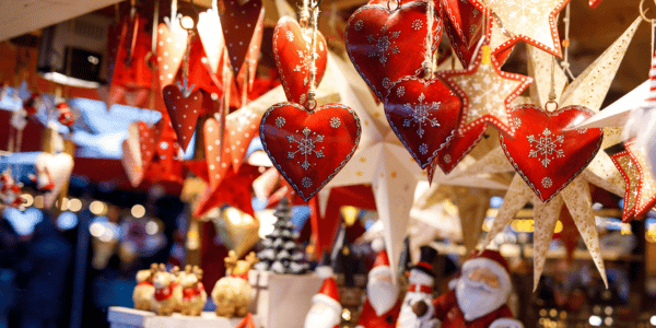 Different decoration, toy for xmas tree on christmas market