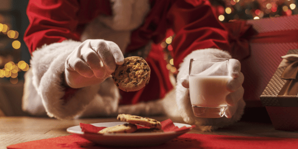 Santa eating milk and cookies