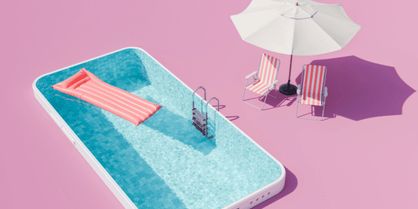 smartphone swimming pool with an umbrella