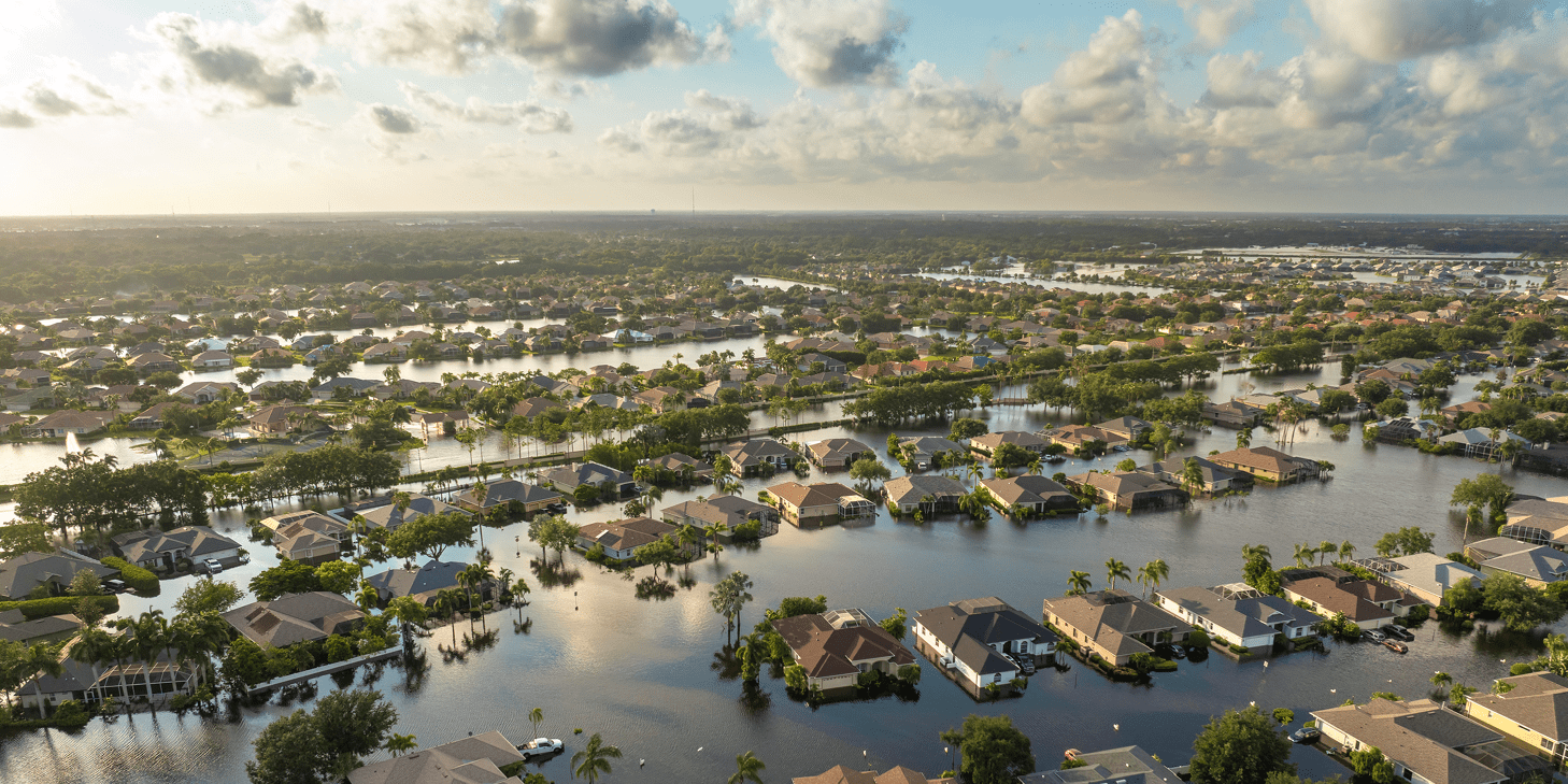 Overhead shot of a flooded neighborhood