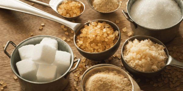 various types of sugar on a table