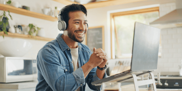 man attending virtual HOA meeting