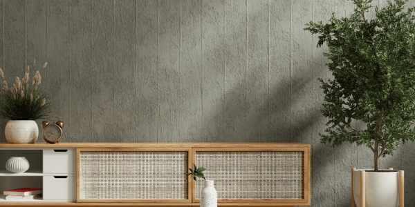 gray textured wallpaper in living room