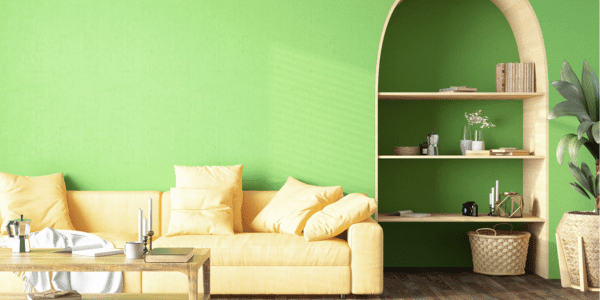 bright green solid wallpaper in living room