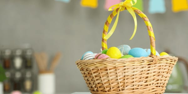 Easter basket full of pastel Easter eggs