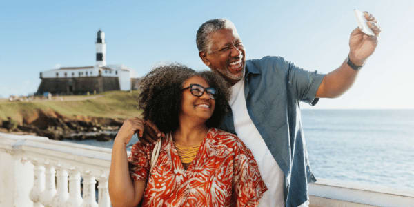 mature couple taking selfie on vacation