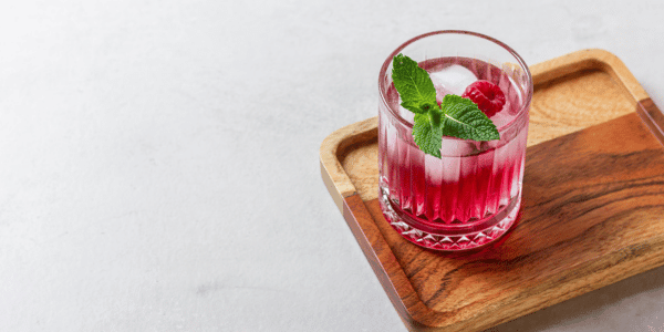 raspberry mint cocktail with ice