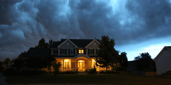House in bad summer thunderstorm 