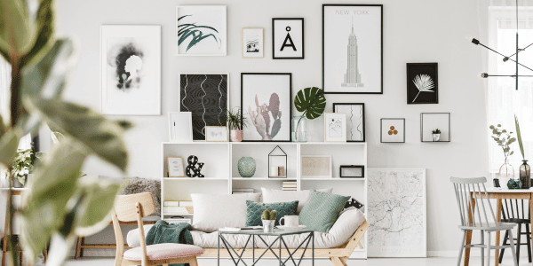 modern gallery wall in living room
