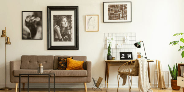 vintage gallery wall in home office