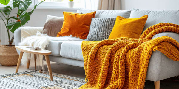 apartment decorated with pillows on couch