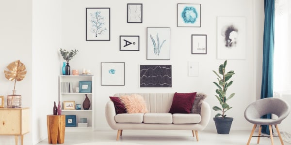 apartment design with gallery wall in living room