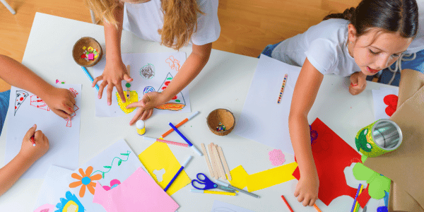 kids doing crafts for teacher
