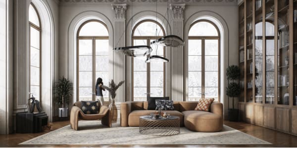 arched specialty window in home living room