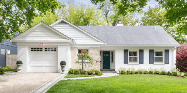 Ranch style house in suburban neighborhood