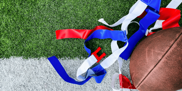 flag football equipment on ground