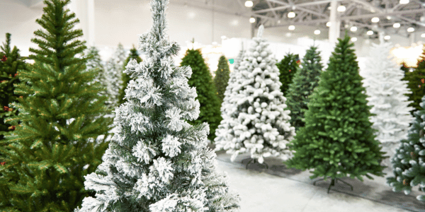 decorative fake christmas trees in store