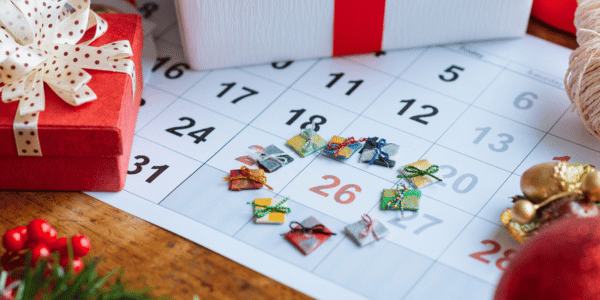 December 26 marked on calendar with a circle of gifts