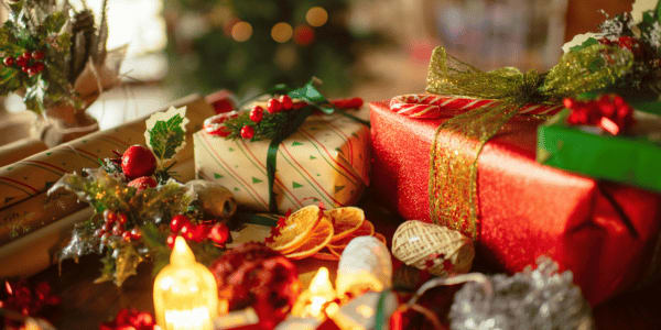 Boxing Day presents stacked