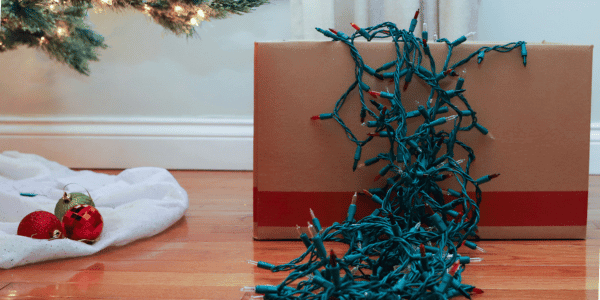string of christmas lights in box